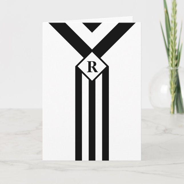 Carte De Remerciements Bandes noires et Chevrons avec Monogramme sur blan (Devant)