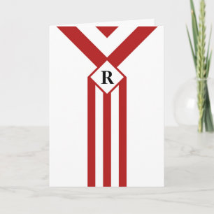 Carte De Remerciements Bandes rouges et Chevrons avec Monogramme sur blan