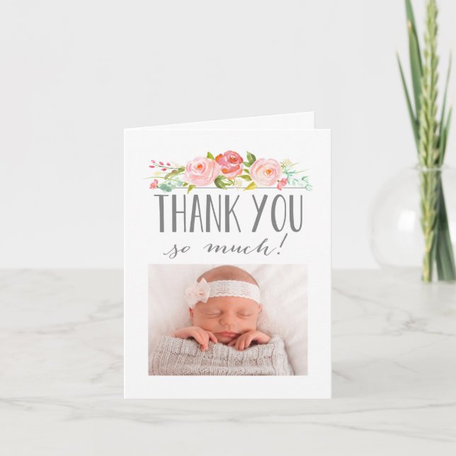 Carte De Remerciements Bannière rose avec photo (Devant)