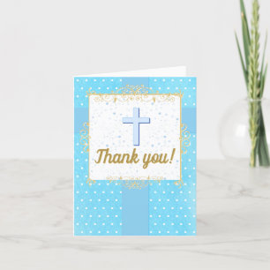 Carte De Remerciements Baptême 1er Anniversaire Garçon Bleu Or Texte Polk