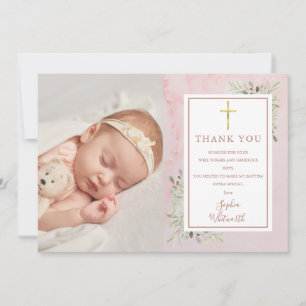 Carte De Remerciements Baptême Baptême Verdure Marbre rose Photo