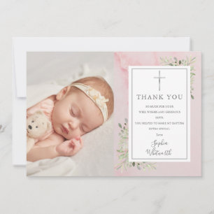 Carte De Remerciements Baptême Baptême Verdure Marbre rose Photo