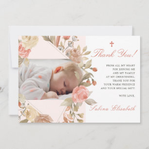 Carte De Remerciements Baptême Christening Baby Roses Jardin Photo