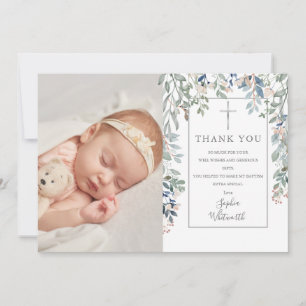 Carte De Remerciements Baptême Christening Floral Folial Photo
