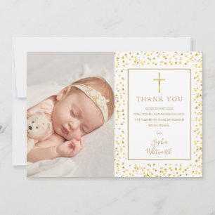 Carte De Remerciements Baptême Christening Gold Hearts Confetti Photo