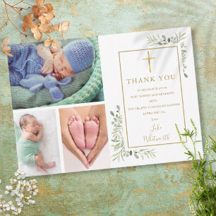 Carte De Remerciements Baptême Christening Green 3 Photo