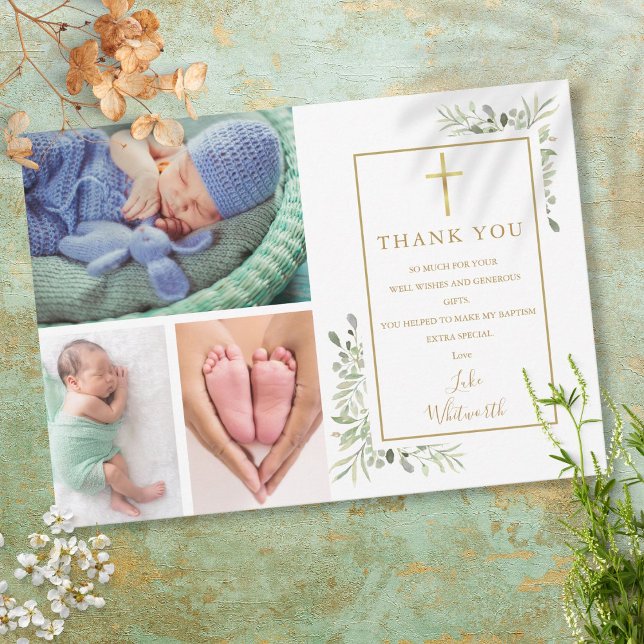 Carte De Remerciements Baptême Christening Green 3 Photo (Créateur téléchargé)