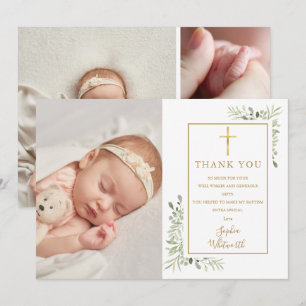 Carte De Remerciements Baptême Christening Green Photo Collage
