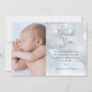 Carte De Remerciements Baptême, Christening Photo Hiver Élégant