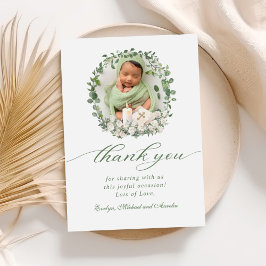 Carte De Remerciements Baptême Christening Photo Rose Floral