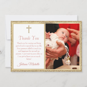 Carte De Remerciements Baptême Christening Religieux Croix d'Or Fille