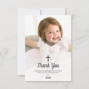 Carte De Remerciements Baptême Christening Religieux Fille Rose Photo