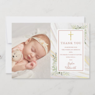 Carte De Remerciements Baptême Christening Verdure Rose Gold Photo