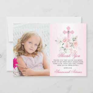 Carte De Remerciements Baptême Communion Confirmation Fille Floral PHOTO