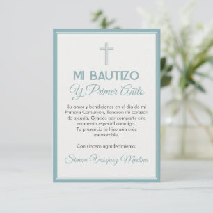 Carte De Remerciements Baptême croisé minimaliste et premier anniversaire