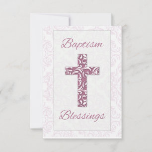 Carte De Remerciements Baptême de fille Bénédiction Croix rose Fils de Da