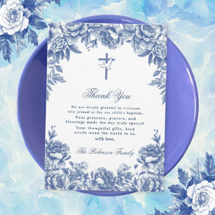 Carte de remerciements Baptême de Fleur Toile Bleu