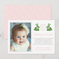 Baptême de lapin de bois rose et vert de Preppy