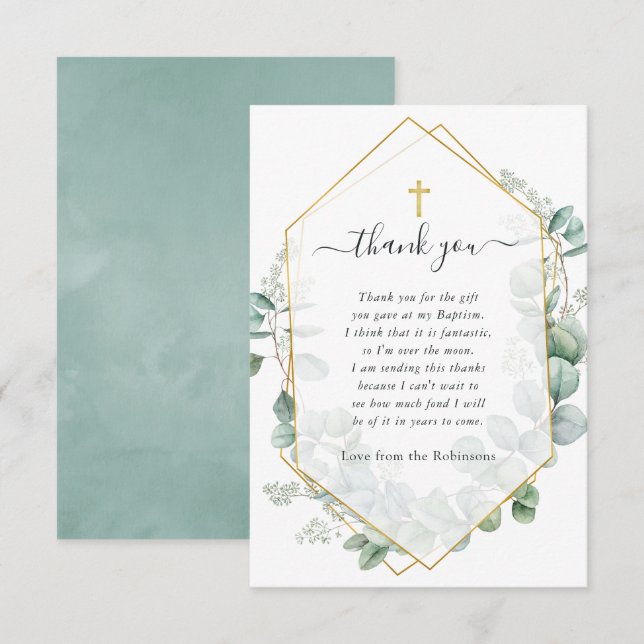 Carte De Remerciements Baptême de l'eucalyptus géométrique (Devant / Derrière)