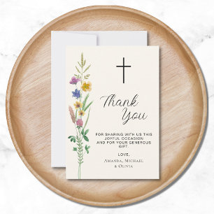 Carte De Remerciements Baptême Fleur sauvage rustique