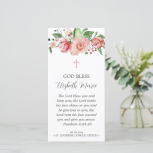Carte De Remerciements Baptême floral rose Signet pour les filles