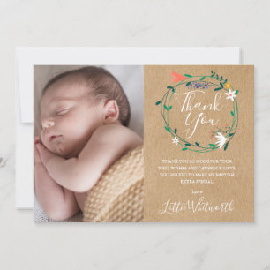 Carte De Remerciements Baptême Floral Rustique, Photo Christening