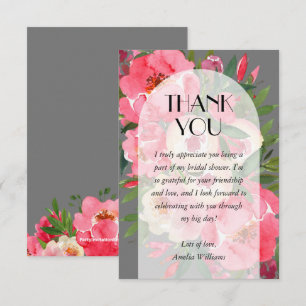 Carte De Remerciements Baptême Mariage Fleurs de Pivoine Roses Grises