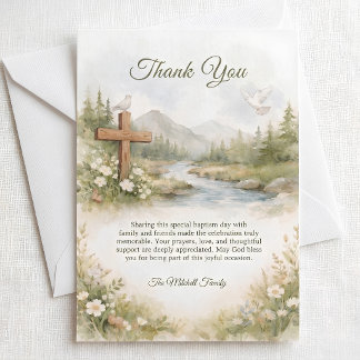 Carte De Remerciements Baptême minimaliste à l'aquarelle Fleur