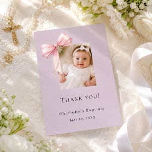 Carte De Remerciements Baptême nœud rose poussiéreux lavande photo fille