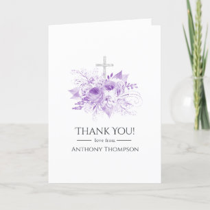 Carte De Remerciements Baptême ou baptême floral de Lilac et d'Argent