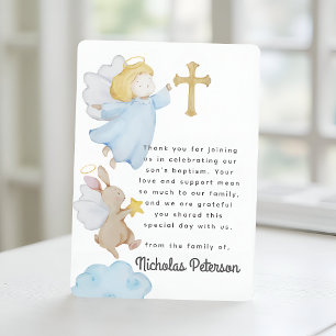 Carte De Remerciements Baptême pour lui aquarelle Anges et Croix