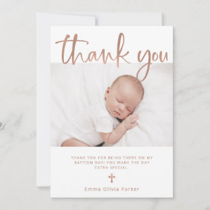 Carte De Remerciements Baptême  Simple Gold minimum Rose avec photo