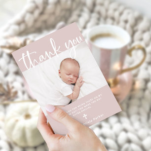 Carte De Remerciements Baptême   Simple rose minime avec photo