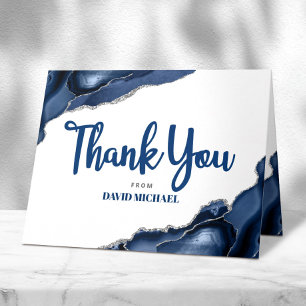 Carte De Remerciements Bar Mitzvah Agate Bleu Marine Écriture Simple Mini