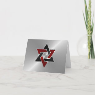 Carte De Remerciements Bar Mitzvah Argent rouge étoile noire de David