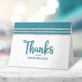 Carte De Remerciements Bar Mitzvah Bleu Canard Argent Tallit Écriture Mod