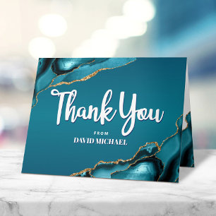 Carte De Remerciements Bar Mitzvah Moderne Turquoise Agate Script Simple