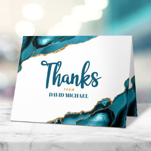 Carte De Remerciements Bar Mitzvah Simple moderne Turquoise Agate Script