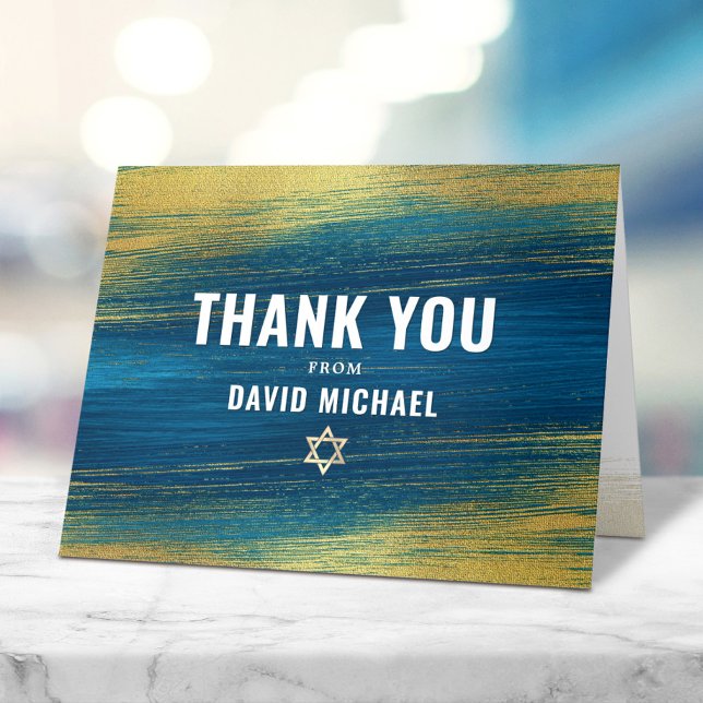 Carte De Remerciements Bar Mitzvah Typographie moderne Turquoise Gold Foi (Créateur téléchargé)