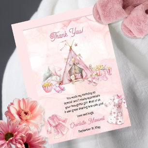 Carte De Remerciements Barbe à papa rose et pyjamas Soirée d'anniversaire