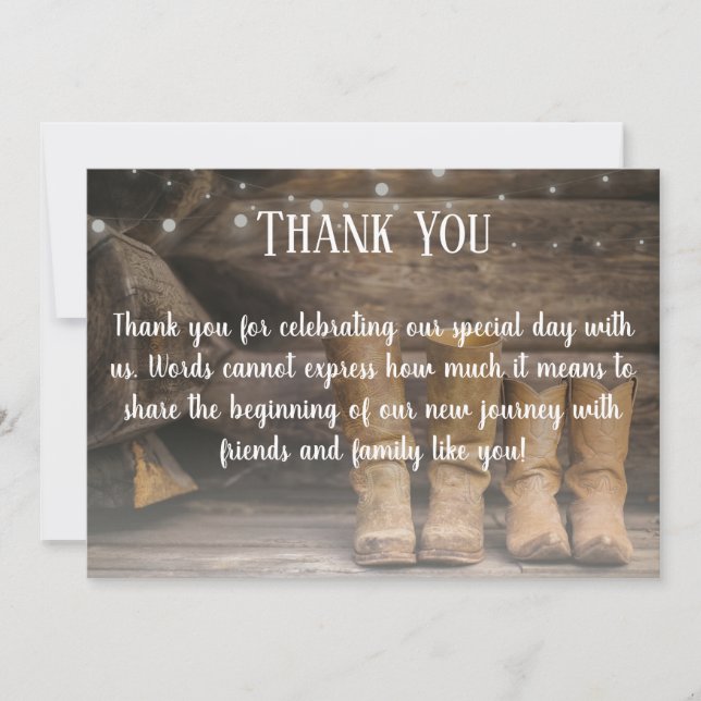 Carte De Remerciements Barne & Bottes Rustique Cowboy Mariage de l'Ouest (Devant)
