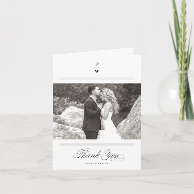 Carte De Remerciements Bars classiques Double Monogramme Mariage photo mo (Devant)