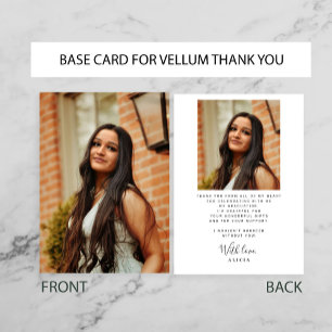 Carte De Remerciements BASE PHOTOGRAPHIQUE noire blanche pour la graduati