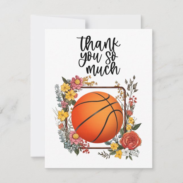 Carte De Remerciements Basket-ball avec fleurs pour coach (Devant)