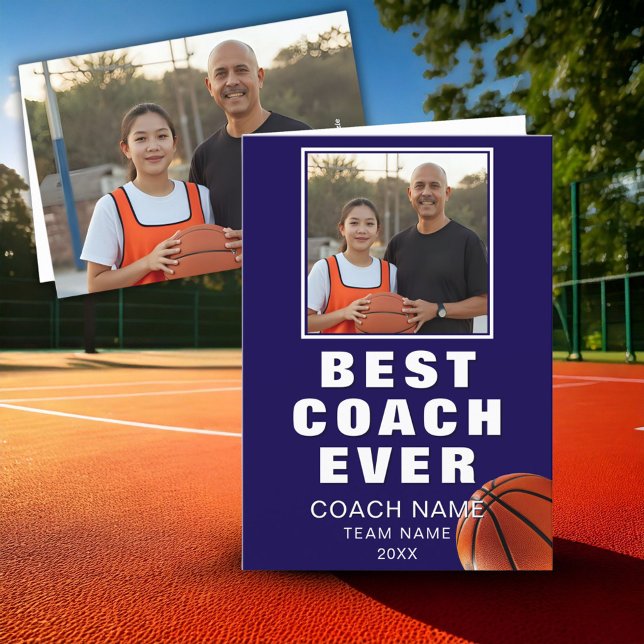 Carte De Remerciements Basket-ball meilleur entraîneur jamais joueur phot (Créateur téléchargé)