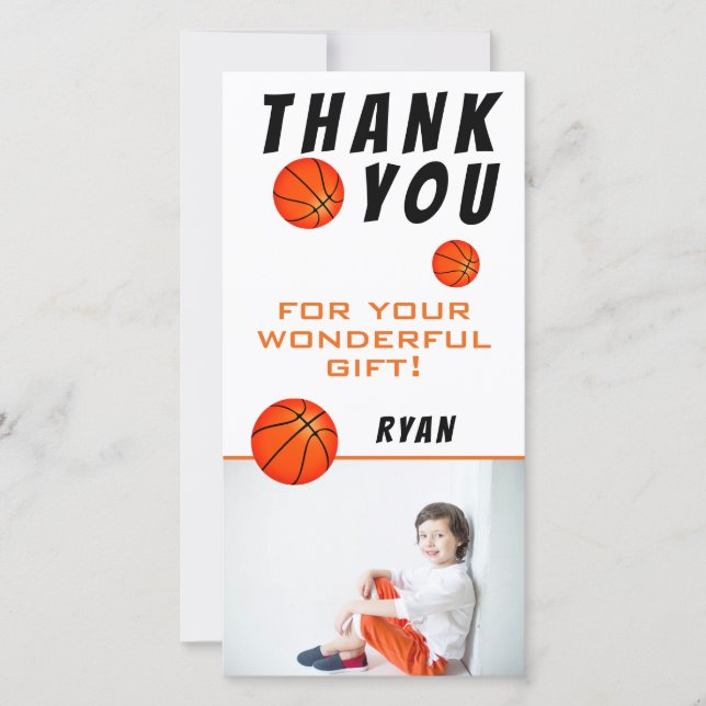Carte De Remerciements Basketball Sports Photo Anniversaire (Devant)