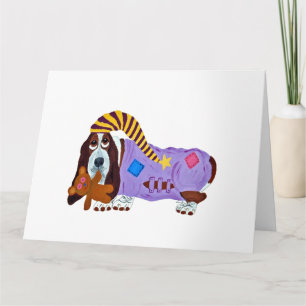 Carte De Remerciements Basset Hound en pyjama avec un ours en peluche