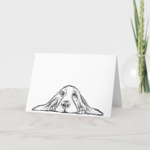 Carte De Remerciements basset hound noir blanc simple chiot yeux 