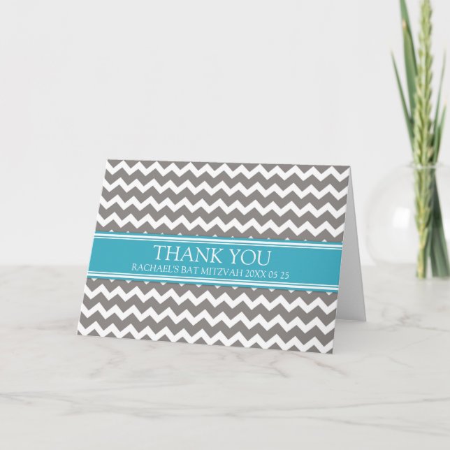 Carte de remerciements Bat mitzvah Blue Grey Chevr (Devant)