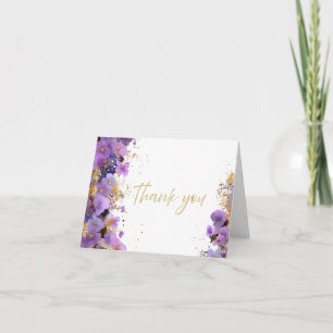 Carte De Remerciements Bât Mitzvah Fleurs Violet et Or
